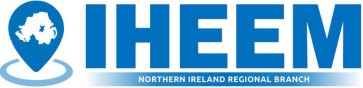 IHEEM Northern Ireland Regional Branch logo: globe inside a map pin with the text ‘IHEEM Northern Ireland Regional Branch’