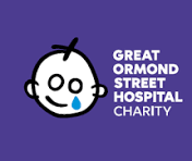 Great Ormond Street Hospital Charity logo: a cartoon white baby head with a blue teardrop on a purple background.